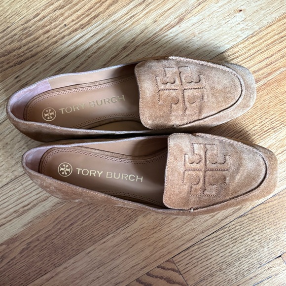 Tory Burch Camel Brown Suede Leather Ruby 15mm Loafer Flat Shoes - Picture 14 of 14